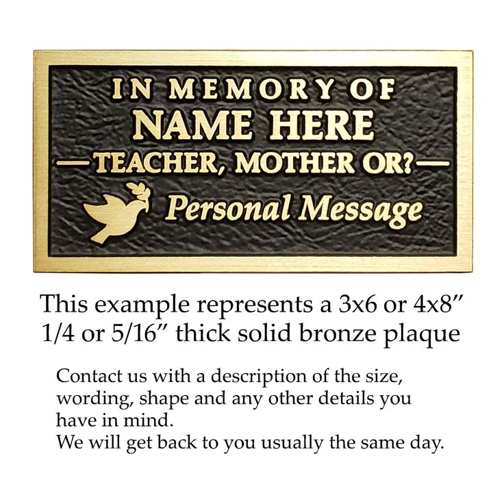 a plaque that says in memory of name here teacher, mother or personal message