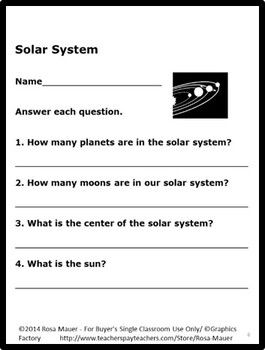 Solar System Questions Task Cards and Worksheet | Solar system, Task ...