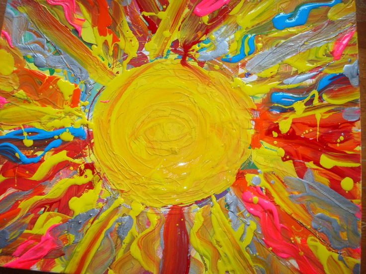 an abstract painting with yellow and red colors