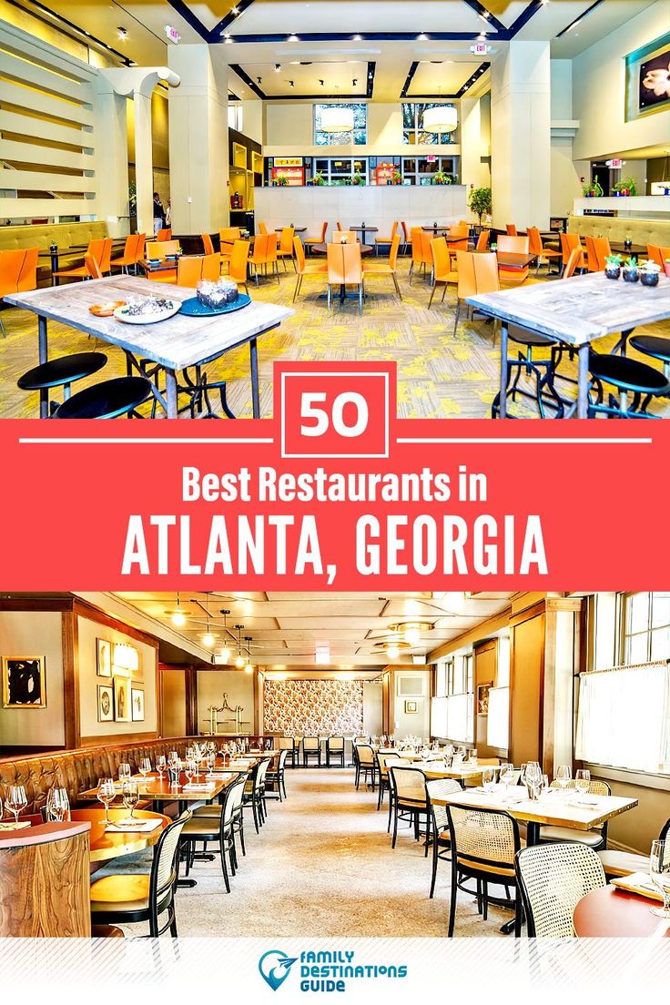 the inside of a restaurant with tables and chairs in front of it, text overlay reads 50 best restaurants in atlanta, georgia