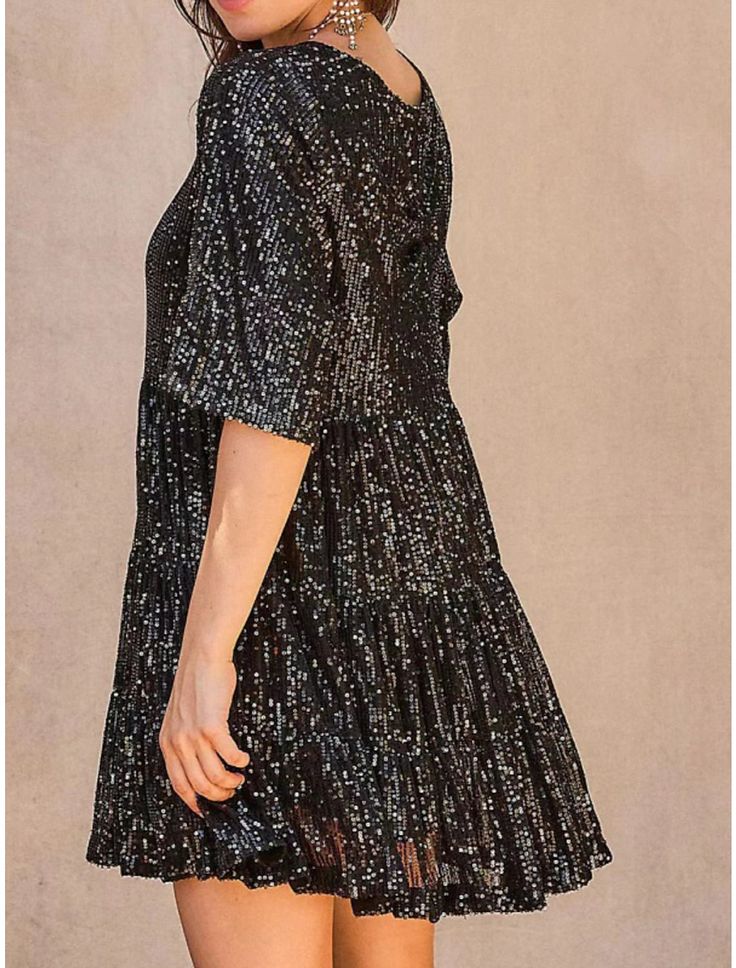 Women's Silver Sequin Dress Party Dress Sparkly Dress Homecoming Dress Mini Dress Black Purple Half Sleeve Summer Spring Fall Crew Neck Summer Dress Loose Fit Sparkly Dress Homecoming, 2025 Trends, Sequin Dress Party, Silver Sequin Dress, Sequins Dress, Dress Homecoming, Mini Dress Black, Sparkly Dress, Dress Spring