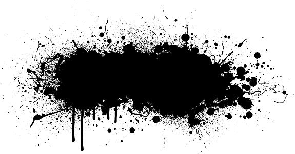 black ink splattered on white background