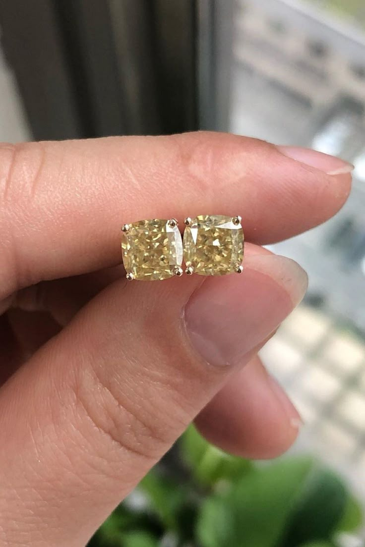 1 TCW Cushion Cut Stud Earrings/Canary Yellow Color Studs/14K White Gold Earrings/Prongs-Basket Set Earring/Screw Back/Casual Wear Earring ❤ EARRING DETAILS:- ✦ Brand: The American Gold House (TAGH) ✦ Handmade, high-quality item! ✦ Material: Solid 10K/14K/18K Gold, 950 Platinum and 925 Sterling Silver ✦ Diamond Type: Moissanite Diamond ✦ Diamond Cut: 5 MM Cushion ✦ Diamond Weight: 0.50 CT (Each) ✦ Diamond Color: Canary Yellow ✦ Diamond Clarity: VVS/VS   ------------------------------------------------------------------------------ 💎 Moissanite VS Diamond 💎 ------------------------------------------------------------------------------ 👉 Moissanite Maintain Their Clarity & Sparkle Throughout A Lifetime Just Like A Diamond. 👉Moissanites Are Actually More Brilliant (Sparkly) Than Diamonds Luxury Cushion Cut Diamond Earrings For Anniversary, Gia Certified Yellow Gold Earrings For Gift, Gia Certified Gold Earrings For Gift, Canary Yellow Diamonds, Gold House, Moissanite Vs Diamond, Yellow Cushions, Solitaire Earrings, Set Earrings