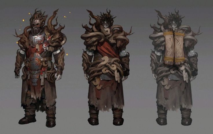 three different types of armor are shown in this image, one with horns and the other with