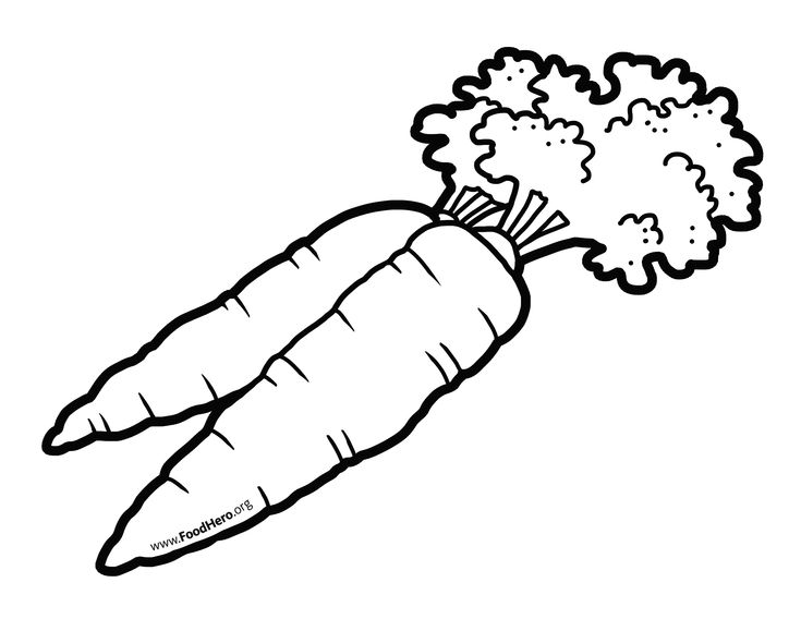 a black and white drawing of a carrot with broccoli sprinkled on it