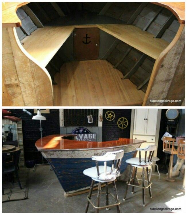 the inside and outside of a boat shaped bar