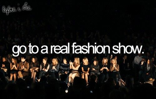 the words go to a real fashion show are projected in front of a group of people