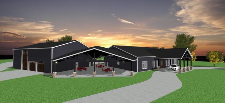 this is an artist's rendering of a house in the country side with two car garages