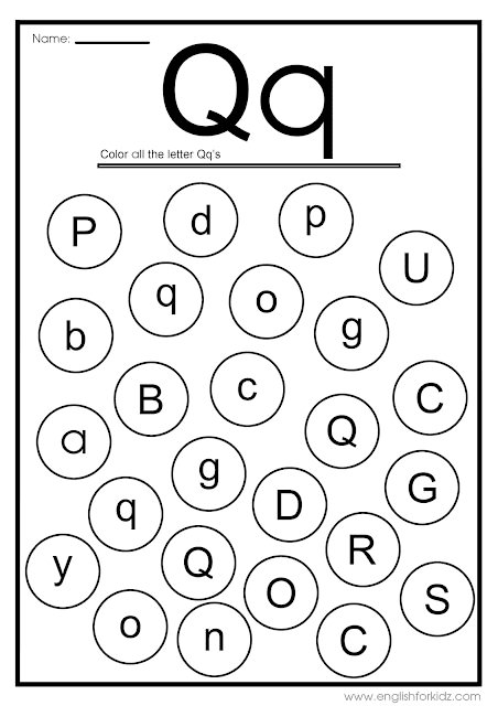 Find letter Q worksheet -- printable ESL materials to teach English ...