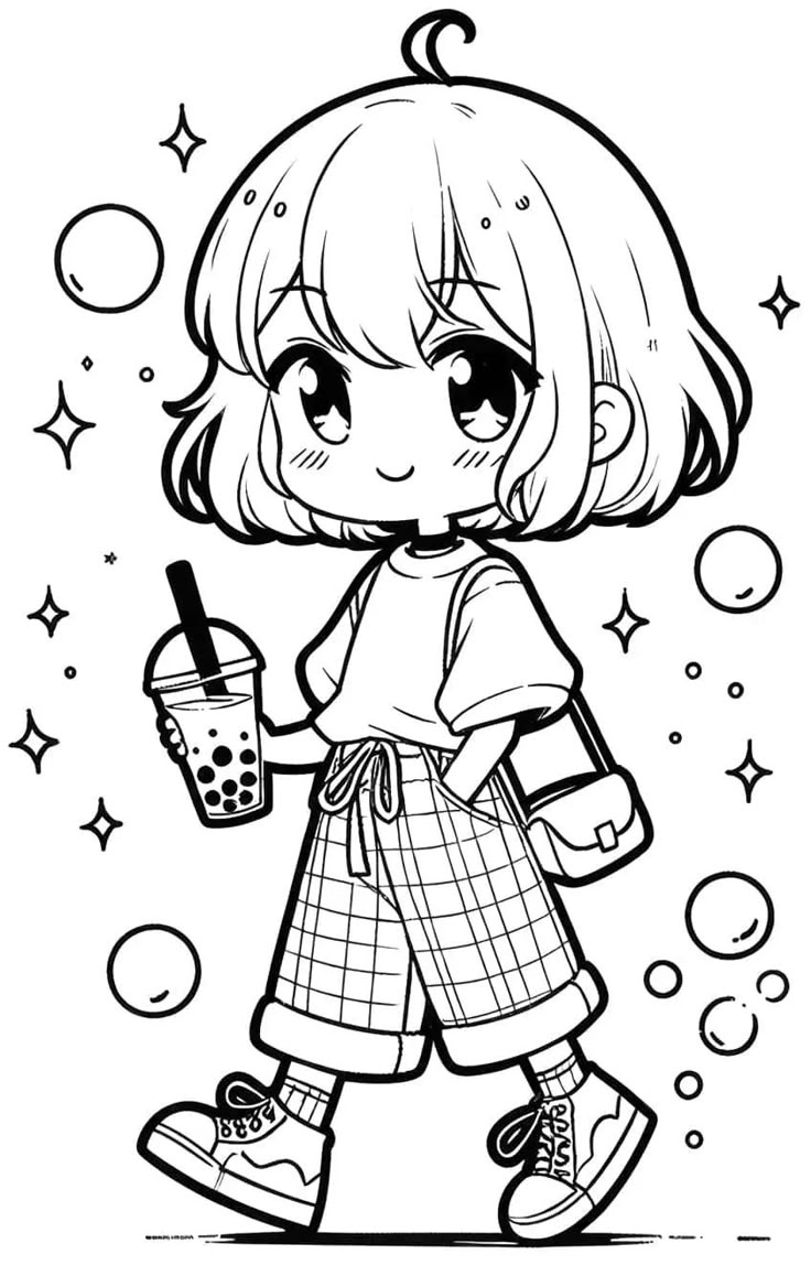 Not Colored Drawings, Cute Drawings Coloring Page, Colouring Page For Adults, Cute Coloring Pages Kawaii, Kawaii Coloring Pages Anime, Coloring Book Art Ideas, Anime Coloring Pages Easy, Cute Coloring Pages Easy, Cute Girl Coloring Pages