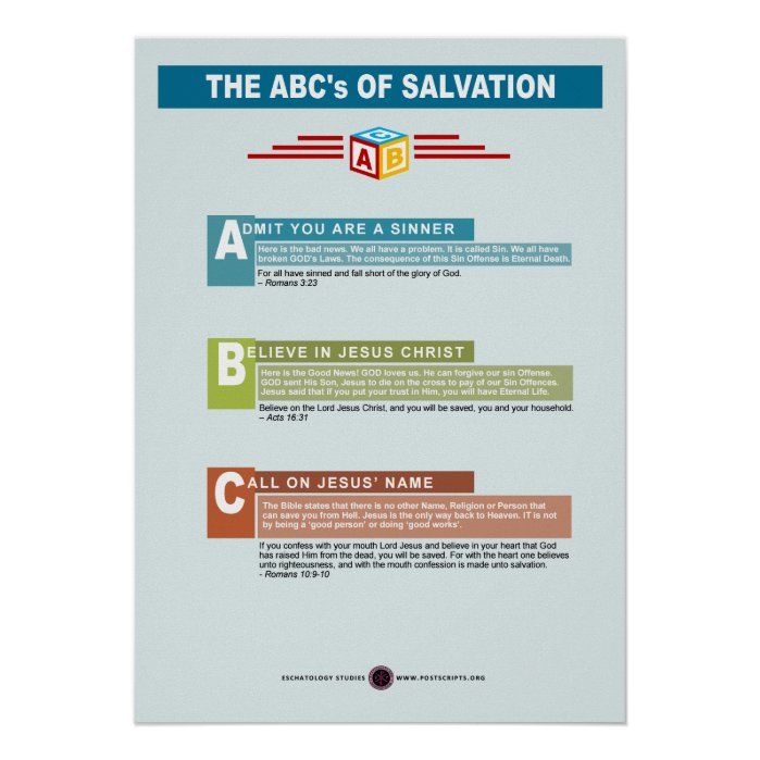 the abc's of salvation poster with different colors and font on it, including letters