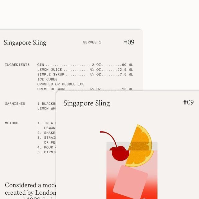 the menu for singapore sling is shown in two different styles, including an orange slice and a cherry