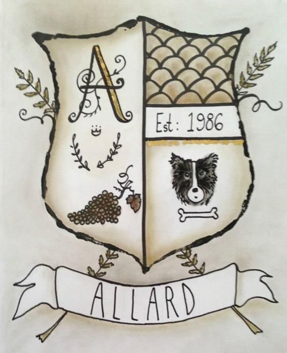 a drawing of a shield with two dogs on it and the word allard below