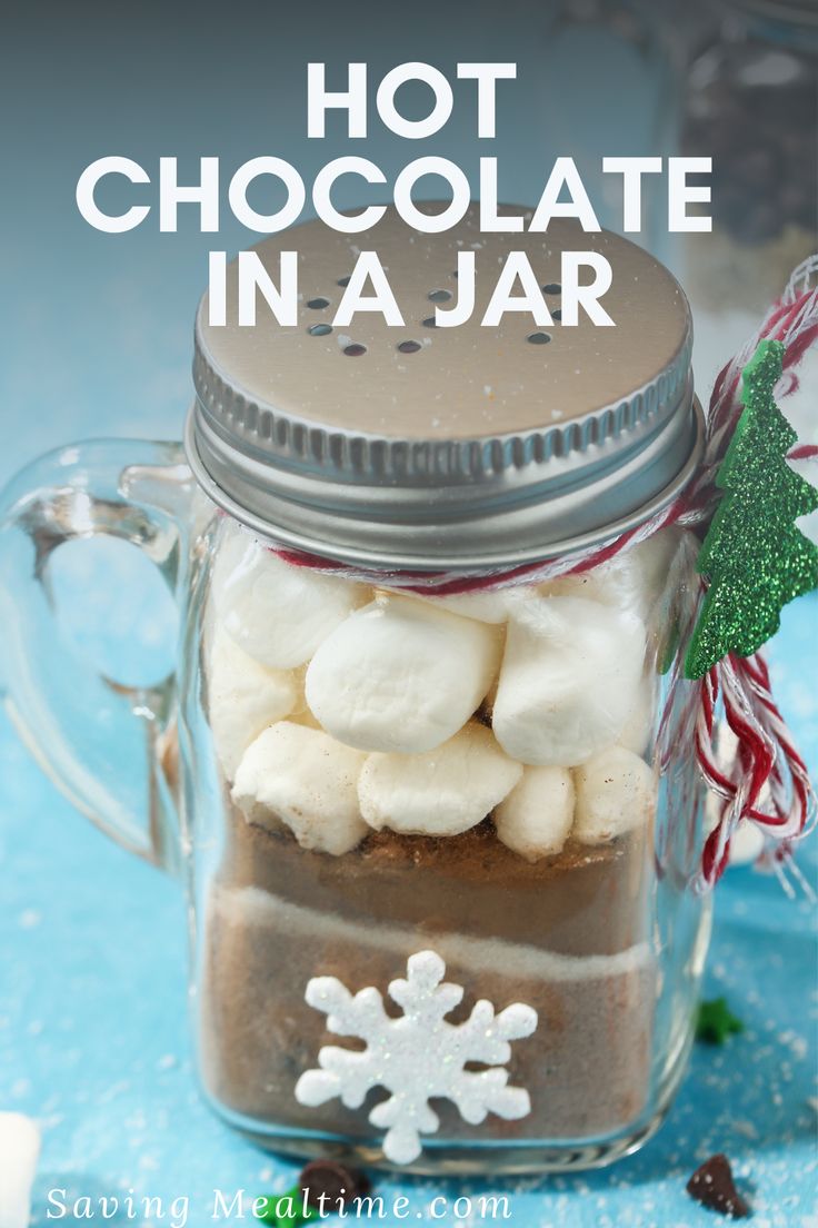 hot chocolate in a jar with marshmallows