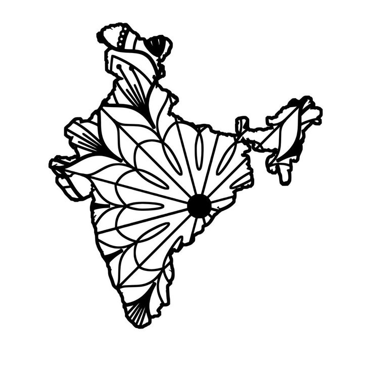 the map of india is drawn in black and white, with geometric shapes on it