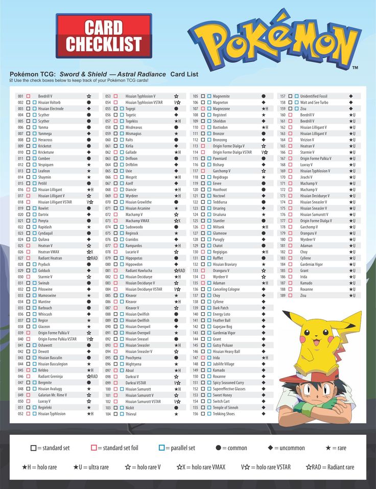 the pokemon card checklist is shown here