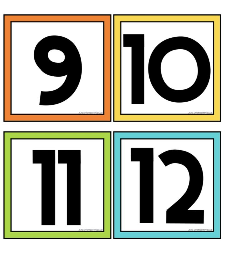 four blocks with numbers in different colors and the number nine on ...