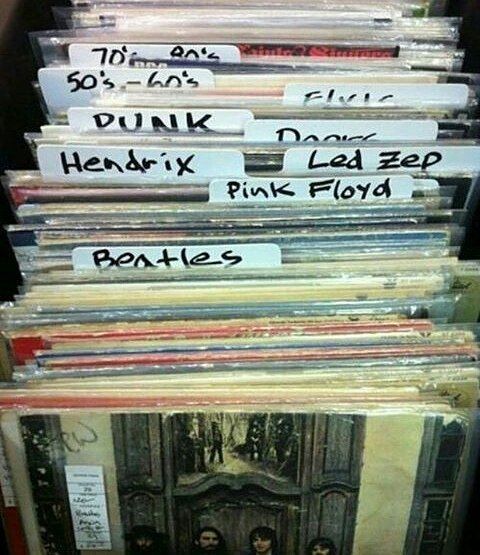 many records are stacked on top of each other