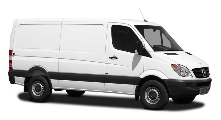 a white van with black stripes on the side