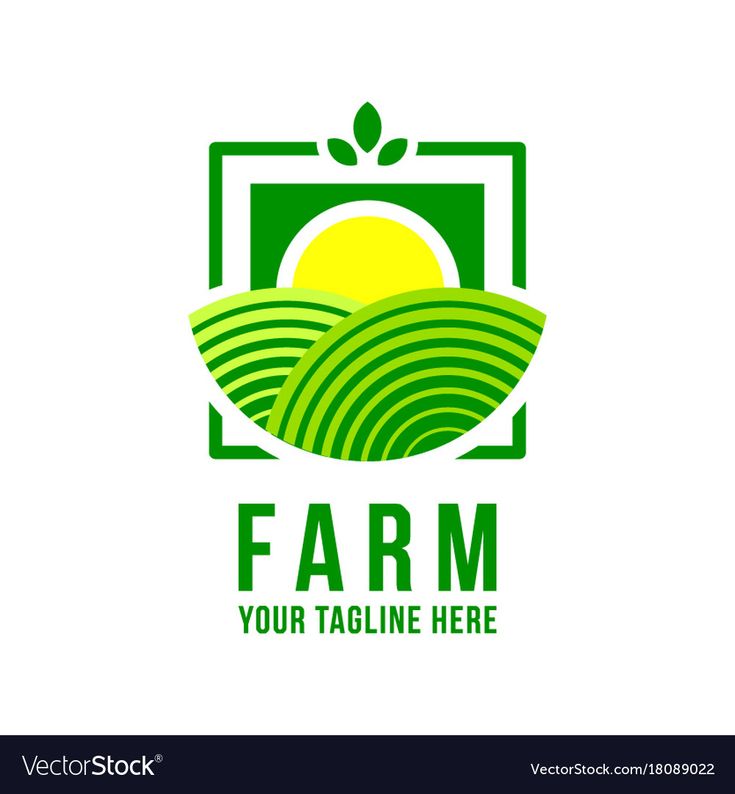 farm logo design with green fields and sun