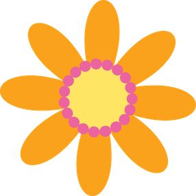 an orange flower with pink beads around it's center, on a white background