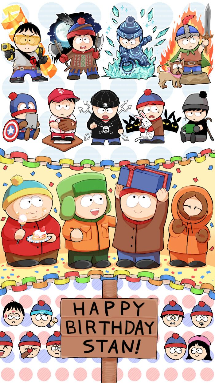 south park birthday card with the characters from south park