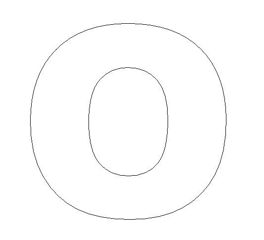 the letter o is shown in black and white, with an oval shape at the center