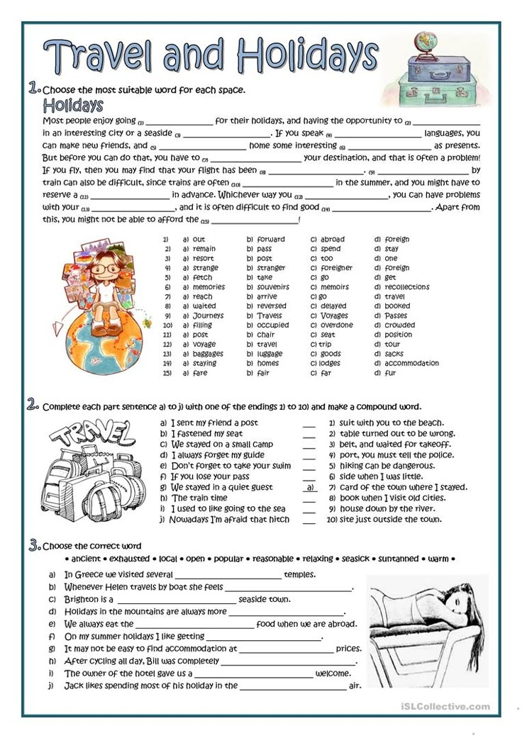 travel and holidays worksheet