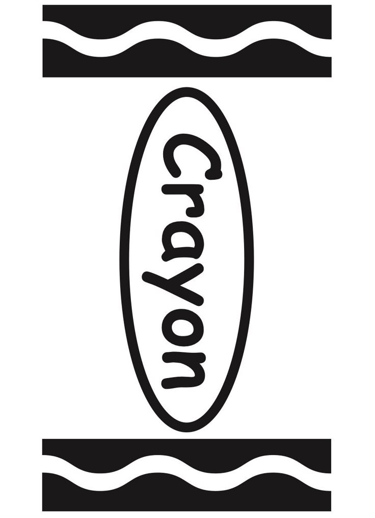 a surfboard with the word crayon written on it in black and white