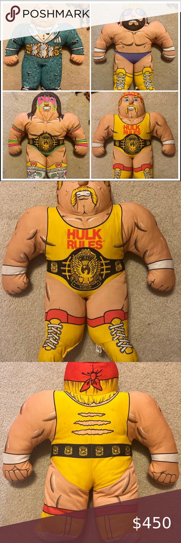 4 RARE VINTAGE WWF PLUSH 22” Hulk Million Dollar And Macho Man Ultimate Warrior Ultimate Warrior, Macho Man, Million Dollar, Hulk, Best Deals, Closet