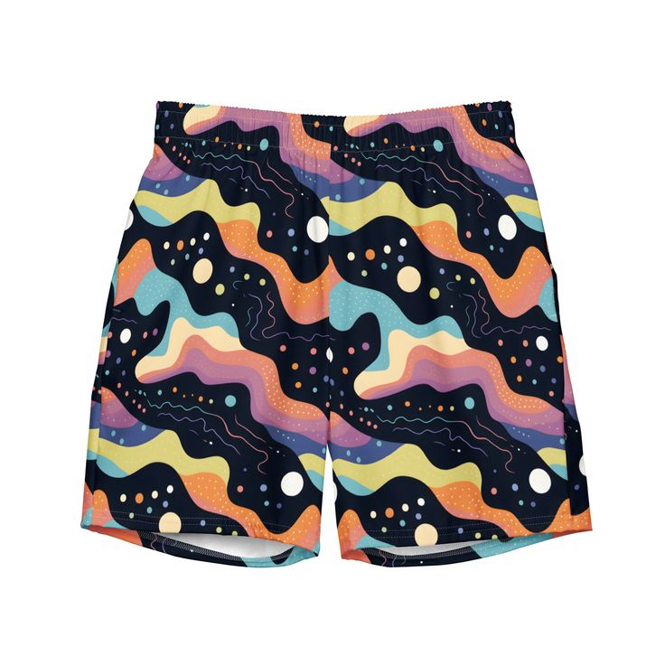 These swim trunks have everything you need for a hot summer day--they're quick-drying and breathable, have multiple pockets for your belongings, and feature a silky, anti-chafe inner liner. Get yours now! * Fabric composition: (may vary by 5%) 91% recycled polyester, 9% spandex * Liner composition: 92% polyester, 8% spandex * Fabric weight (may vary by 5 5.13 oz/yd² (174 g/m²)  * Four-way stretch water-repellent microfiber fabric * Anti-chafe mesh inner liner * Elastic waistband with drawcord * Summer Nylon Swim Trunks With Side Pockets, Multicolor Moisture-wicking Swimwear For Summer, Summer Moisture-wicking Multicolor Swimwear, Summer Multicolor Moisture-wicking Swimwear, Nylon Swim Trunks With Pockets For Summer, Summer Nylon Swim Trunks With Pockets, Summer Swimwear With Side Pockets For Swimming, Short Swimwear With Side Pockets For Summer, Multicolor Summer Outdoor Shorts