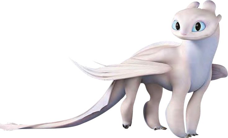 an animated white dragon with blue eyes and long tail, standing on one leg in front of the camera