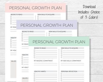 two personal growth plan printables with the text personal growth plan on top and below