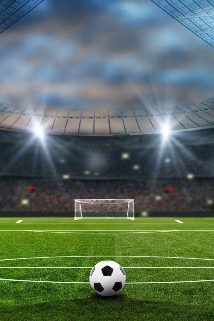 a soccer ball sitting on top of a field in front of an empty goalie's net