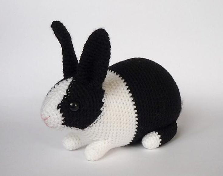 a black and white crocheted bunny rabbit