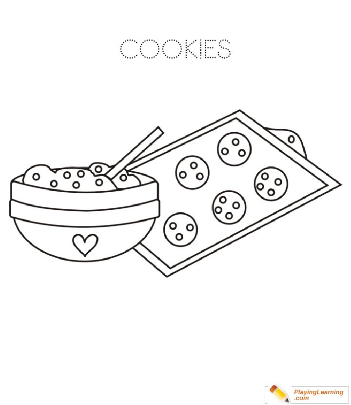 a coloring page with cookies and a bowl