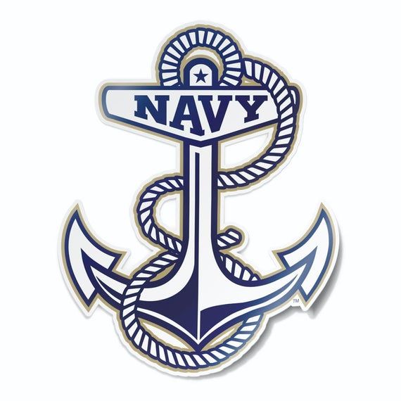 an anchor and rope with the word navy on it, in front of a white background