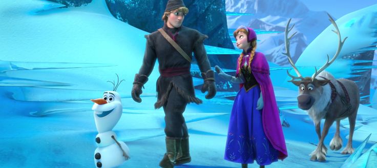 the frozen queen and prince are standing in front of an icy landscape with reindeers