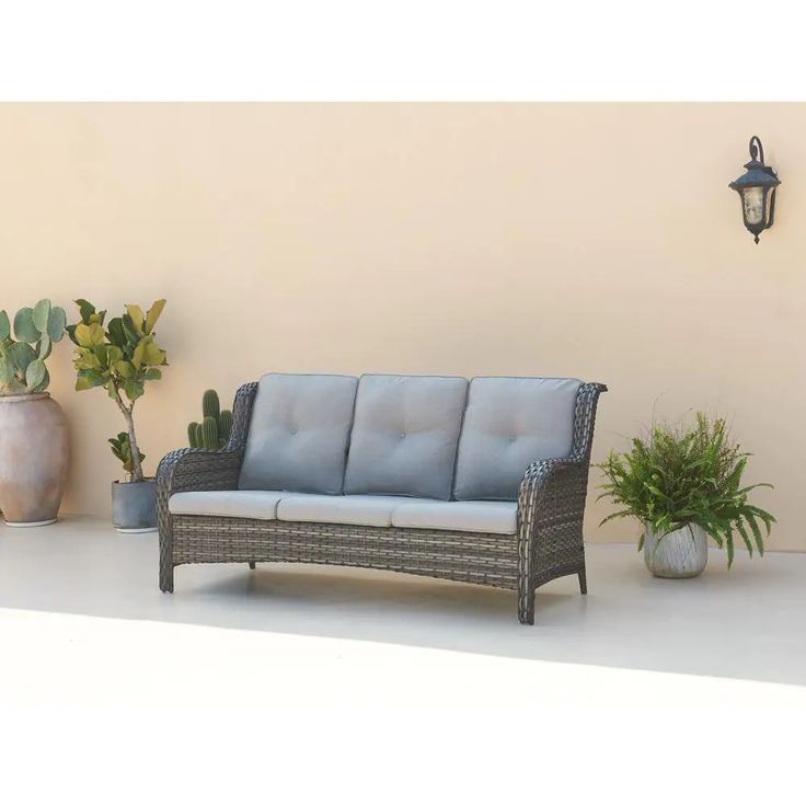 Gymojoy Carolina Gray Wicker Outdoor Couch with Gray Cushions SS015-2 ...