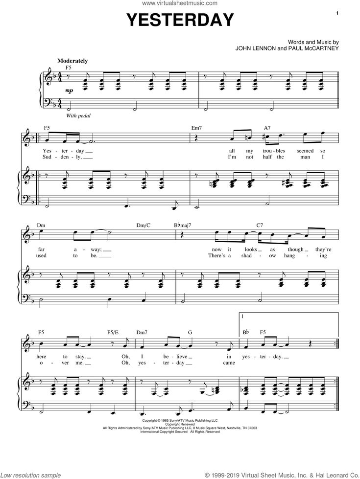 sheet music with the words yesterday on it