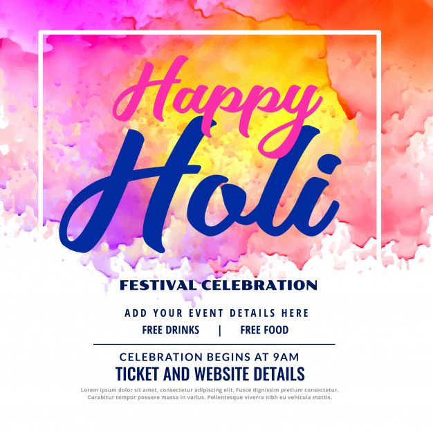 the happy holi festival poster with watercolor paint and lettering on white paper background