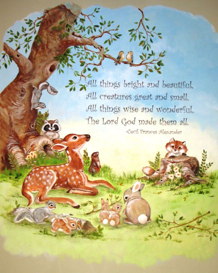 woodland creature nursery | All Things Bright and Beautiful | | Cathie's MuralsCathie's Murals All Things Bright And Beautiful Art, Woodland Creatures Painting, Forest Painting With Animals, Childrens Wall Murals Forest, Forest Wall Mural Painted Playroom, Forest Animals Mural, Tree Murals On Wall Children, Nursery Giraffe, Nursery Murals