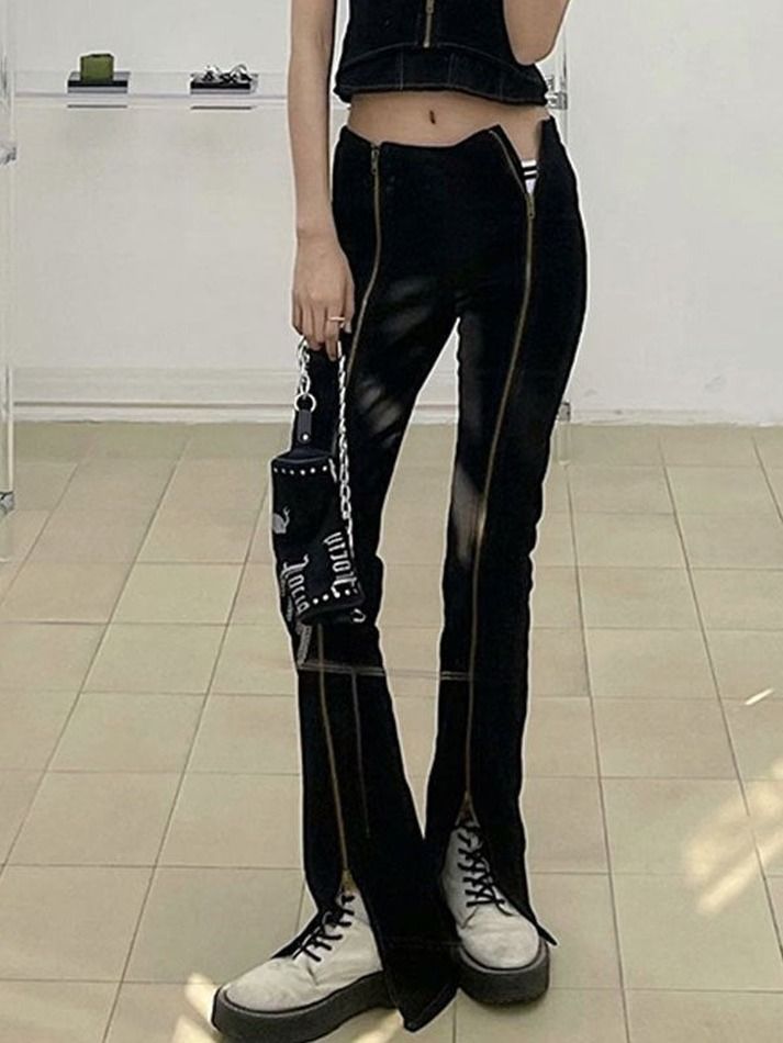 ⚡️Free Shipping 2022 Zipper Detail Split Flare Leg Pants Black L under $34.00 in Pants Online. Style: Casual, Street. Color: Black. Main Material: Polyester, Spandex. Fit Type: Slim fit. Design: Low Rise Waistline, Zip Fly Along Leg, Slim Flare Leg Fit, Split At Cuffs. {{variant.attr_product_promo}}. Check reviews and order Zipper Detail Split Flare Leg Pants today. Flare Leg Pants, Exclusive Fashion, Zipper Detail, Pants Black, Straight Leg Pants, Leg Pants, Black Pants, Polyester Spandex, Low Rise