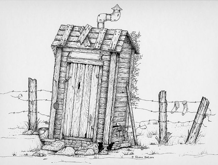 a drawing of a outhouse in the desert