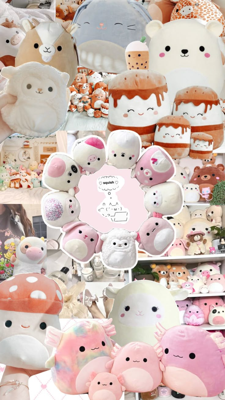 there are many different stuffed animals in this collage