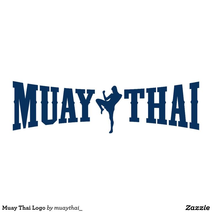 the logo for muay thai is displayed on a white background with blue lettering