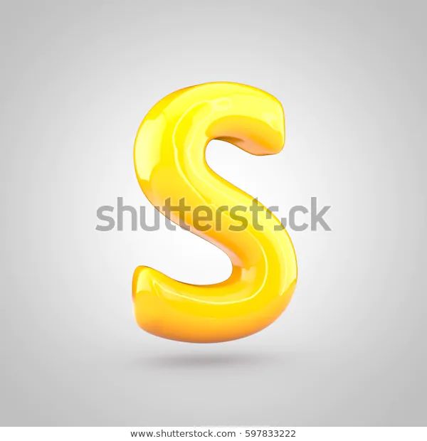 the letter s is made up of shiny yellow plastic letters and numbers, with shadows