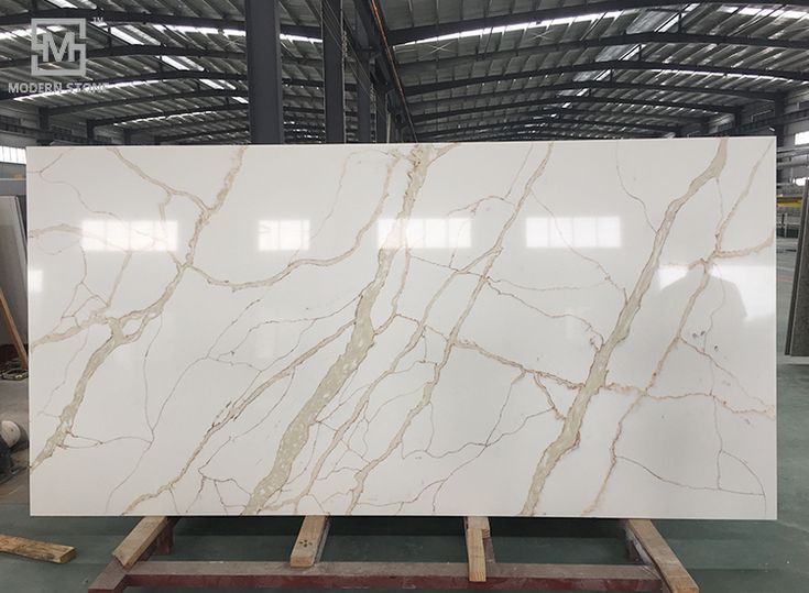 a white marble slab in a warehouse