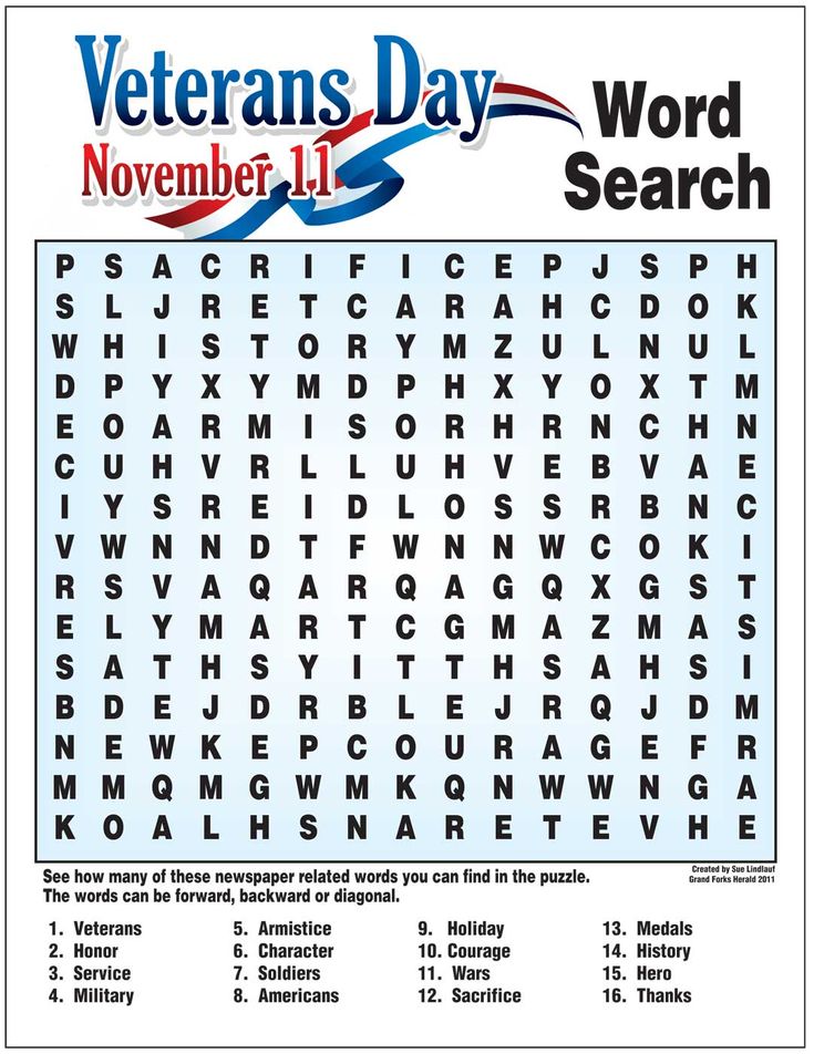 the veterans day word search is shown