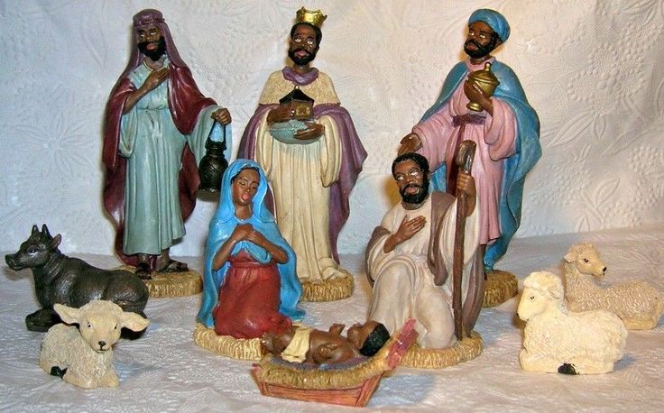 a group of figurines depicting the birth of jesus